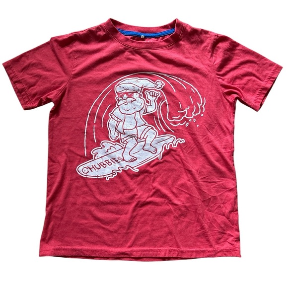 Chubbies Boys Surfing Santa Short Sleeved Tee Shirt in Red - Size Medium - Picture 1 of 4
